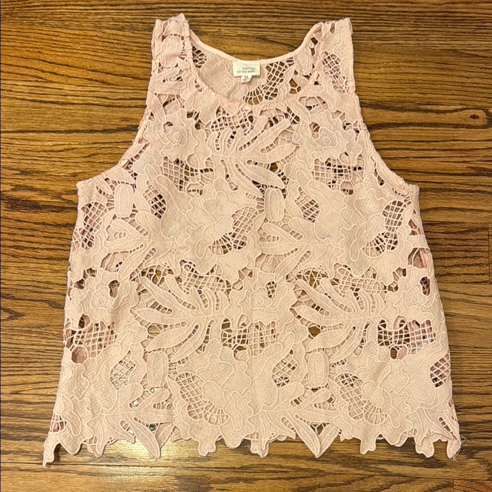 Caution to the Wind Juniors Lace Sleeveless Top - Pink Sz M